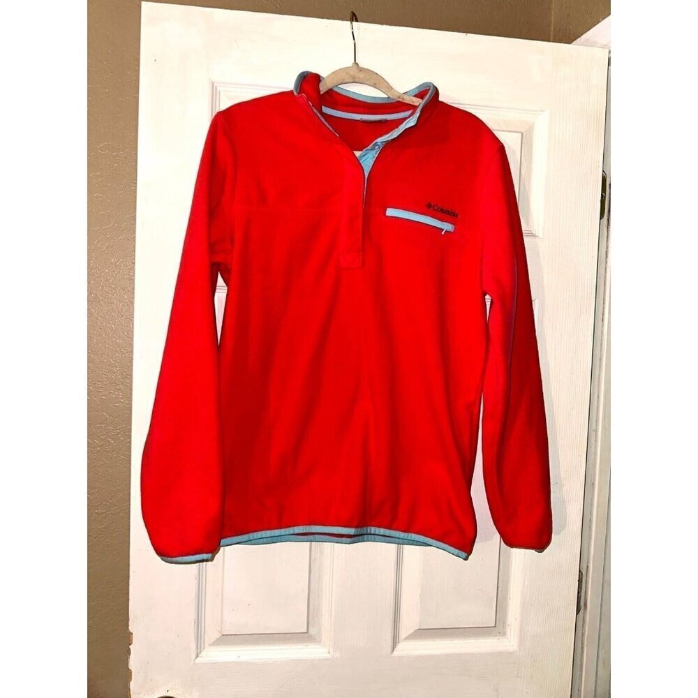 Columbia Fleece 1/4 Snap Pullover Jacket Red Orange Blue Women's large - Picture 1 of 3